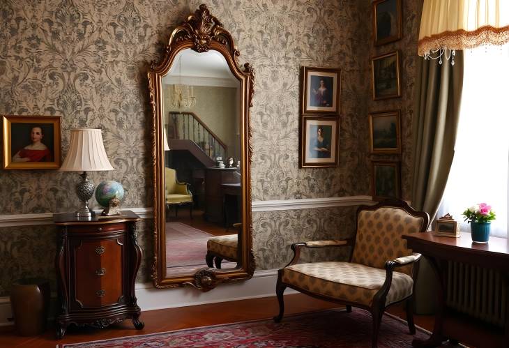 Decorative Heritage Antique Mirror and Chair in a Stylish Room